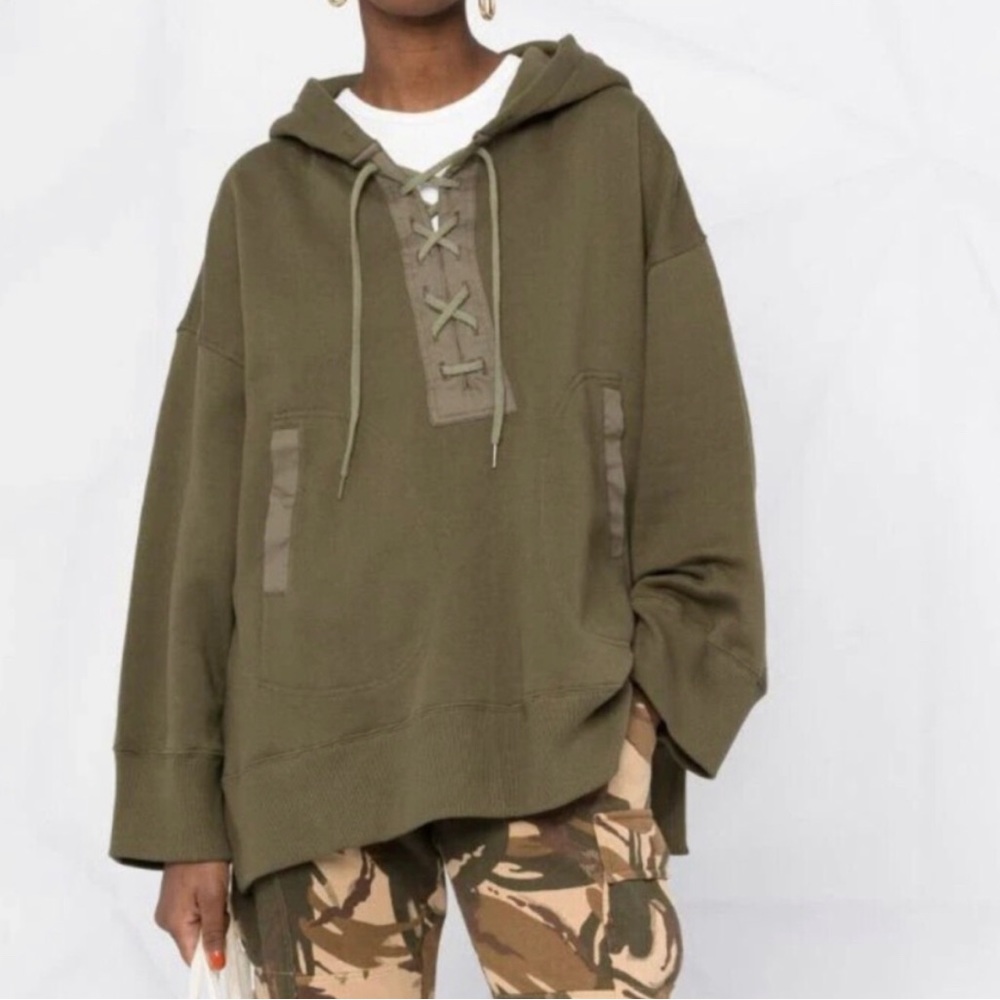 NWT Polo Ralph Lauren Women Olive Oversize Lace-Up Fleece Hoodie Size